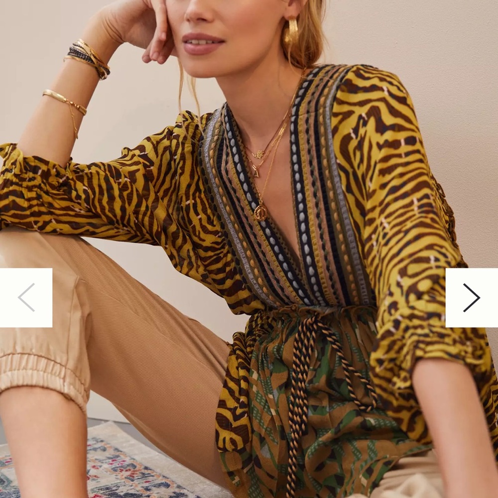 Anthropologie - ‘Conditions Apply’ embroidered V neck, Print Blouse